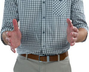 Man pretending to hold an invisible object