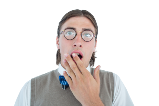 Geeky hipster looking surprised at camera 