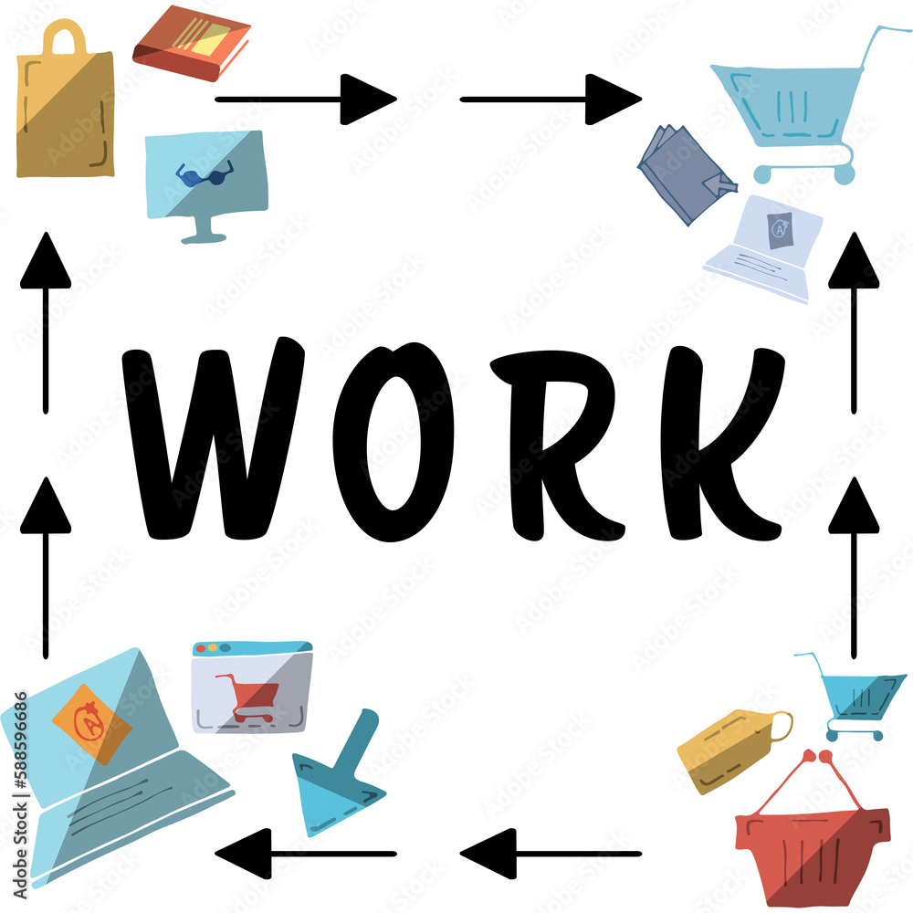 Poster work text surrounded by various web icons