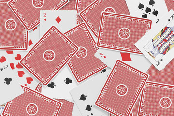 3D image of playing cards scattered 