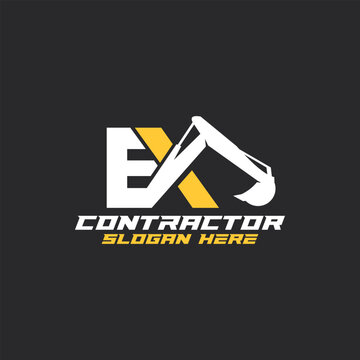 excavator silhouette logo, mining heavy equipment work excavator logo, construction logo vector