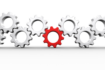 Red and white cogs and wheels