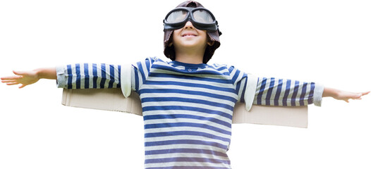 Boy pretending to be an aviation pilot