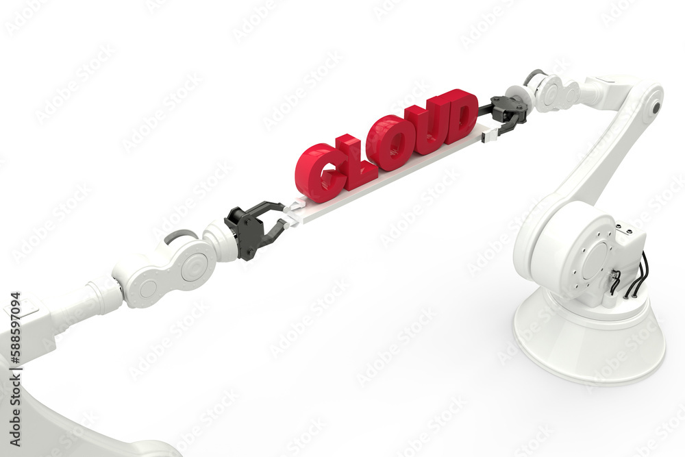 Aufkleber digitally composite image of robotic hands holding red cloud text