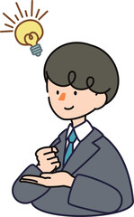 アイデアを閃いたビジネスマンの男性のイラスト_かわいい