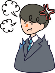 プンプン怒っているビジネスマンの男性のイラスト_かわいい