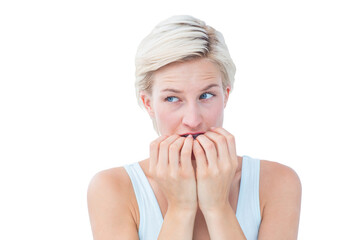 Nervous woman biting her nails 