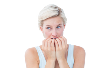Nervous woman biting her nails