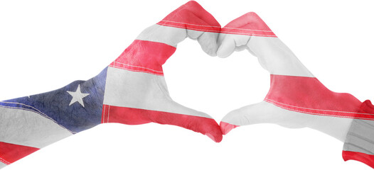 USA flag painted on hands making heart shape