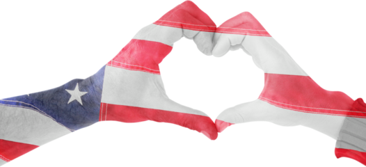 USA flag painted on hands making heart shape