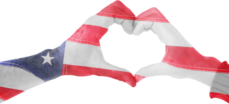 USA flag painted on hands making heart shape