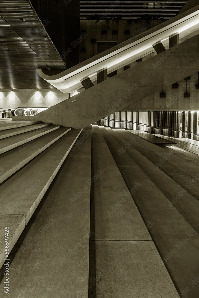 Aufkleber interior view of stairway and escalator in modern architecture