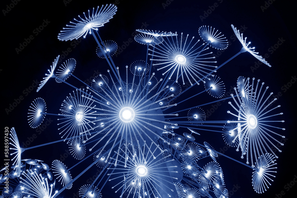 Poster abstract neon glowing flower. bright sparkling background. psychedelic background