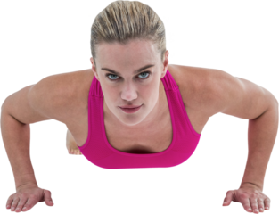 Portrait of pretty woman doing push ups