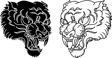 Tiger head vector isolate on white background.traditional tattoo tiger head.
