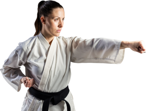 Female fighter performing karate stance