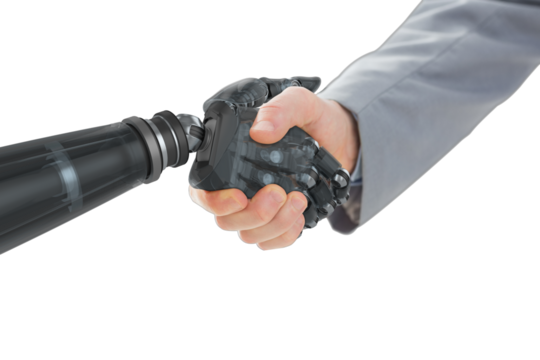 Cropped image of businessman and robot shaking hands