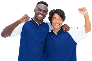 Portrait of two football players rejoicing