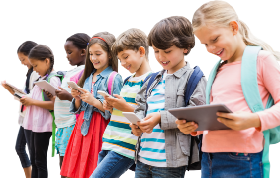 Smiling friends using technologies