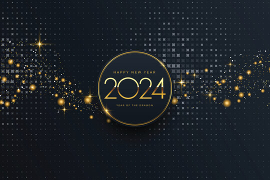 2024 Happy New Year elegant design - vector illustration of golden 2024 logo numbers on black background - perfect typography for 2024 save the date luxury designs and new year celebration.
