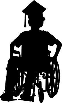 recommend clip art: Silhouette student wearing mortar board while sitting on wheelchair