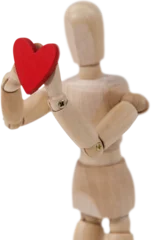 Muurstickers Wooden three dimensional figurine standing and holding red heart © vectorfusionart