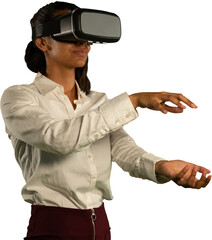 Woman using virtual reality headset.