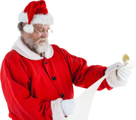 Santa Claus smiling and reading scroll