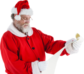 Santa Claus smiling and reading scroll