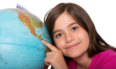 Cute pupil smiling with globe