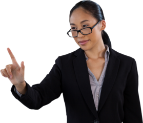 Businesswoman wearing eyeglasses while using invisible interface