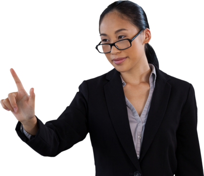 Businesswoman wearing eyeglasses while using invisible interface
