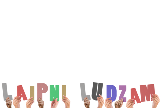 Hands holding up laipni ludzam - Powered by Adobe