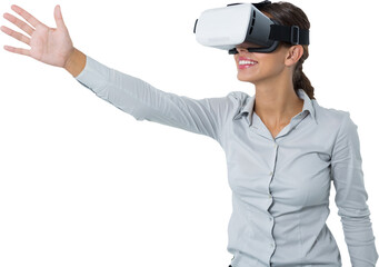 Female executive using virtual reality headset