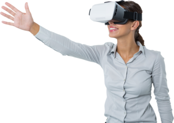 Female executive using virtual reality headset