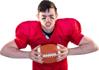 American football player crushing a ball