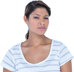 Fototapeta premium Portrait of beautiful woman looking confused