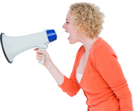 Pretty blonde speaking into megaphone