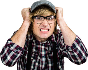 Blond hipster staring at camera