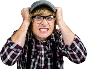 Blond hipster staring at camera