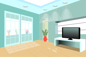 minimalist room background with flower pot accessories and television