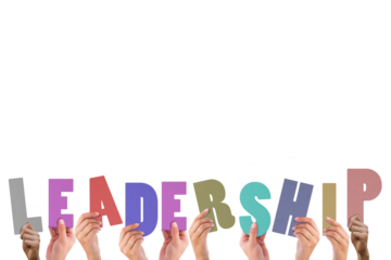 Cropped hands holding colorful word leadership