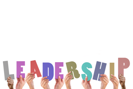 Cropped hands holding colorful word leadership - Powered by Adobe