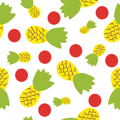 yellow pineapple  with red dot repeat seamless pattern, replete image design for fabric printing or kid wallpaper or food background