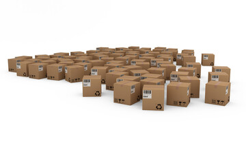 Group of computer generated cardboard boxes