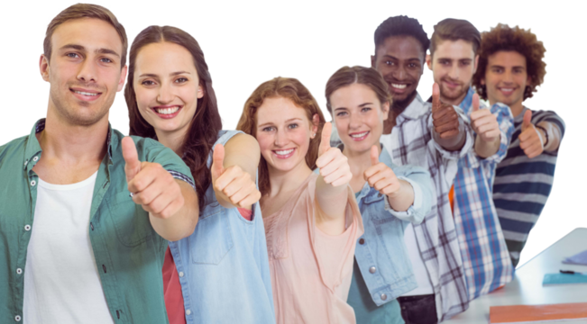 Fashion students showing thumbs up