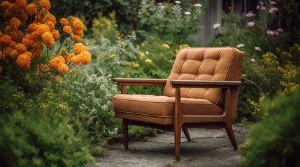  Armchair in spring garden, nobody