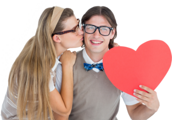 Smiling geeky hipster and his girlfriend