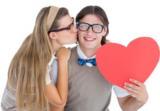 Smiling geeky hipster and his girlfriend 