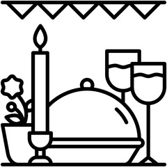 dinner party icon, line icon style, candlelight event symbol vector stock.